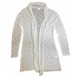 Sundance Womens Medium White Diamond Knit Cottagecore Fairy Open Cardigan Mohair